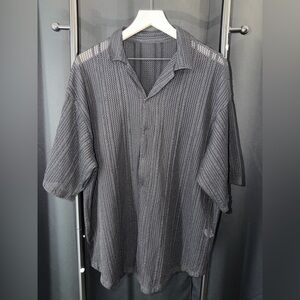 NFINITY Black Open-Knit Short Sleeve Button-Down Shirt